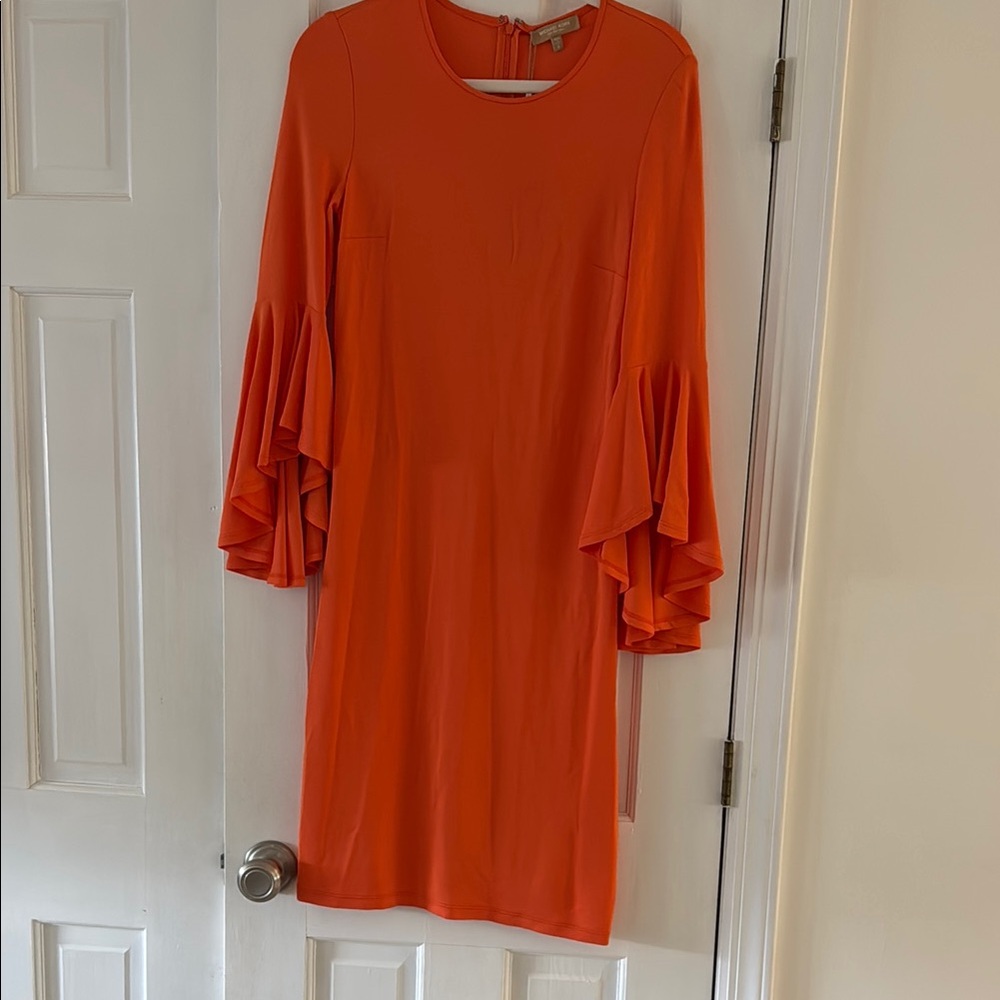 Elegant Orange Ruffle Sleeve Dress